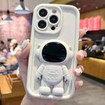 For iPhone 15 Pro Max Astronaut 3D Relief Holder TPU + PC Full Coverage Phone Case(White)