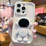 For iPhone 15 Pro Astronaut 3D Relief Holder TPU + PC Full Coverage Phone Case(White)