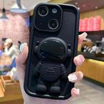 For iPhone 14 Plus Astronaut 3D Relief Holder TPU + PC Full Coverage Phone Case(Black)