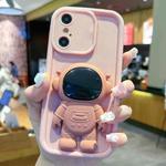 For iPhone X / XS Astronaut 3D Relief Holder TPU + PC Full Coverage Phone Case(Pink)