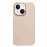 For iPhone 13 Electroplated Metal Lens Frame Design MagSafe Silicone Phone Case(Beige)