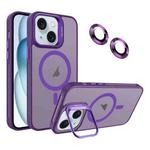 For iPhone 15 Invisible Lens Holder MagSafe Phone Case(Dark Purple)