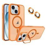 For iPhone 15 Plus Invisible Lens Holder MagSafe Phone Case(Orange)