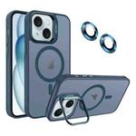 For iPhone 15 Plus Invisible Lens Holder MagSafe Phone Case(Navy Blue)