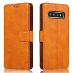 For Samsung Galaxy S10 Calf Texture Magnetic Buckle Horizontal Flip Leather Case with Holder & Card Slots & Wallet & Photo Frame(Khaki)