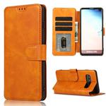 For Samsung Galaxy S10 Plus Calf Texture Magnetic Buckle Horizontal Flip Leather Case with Holder & Card Slots & Wallet & Photo Frame(Khaki)
