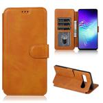 For Samsung Galaxy S10 5G Calf Texture Magnetic Buckle Horizontal Flip Leather Case with Holder & Card Slots & Wallet & Photo Frame(Khaki)