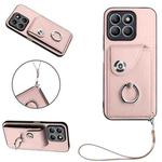 For Honor X8b 4G Global Organ Card Bag Ring Holder PU Phone Case with Lanyard(Pink)