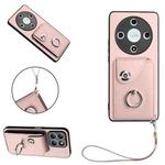 For Honor X9b / Magic6 Lite Organ Card Bag Ring Holder PU Phone Case with Lanyard(Pink)