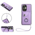 For OnePlus Nord CE 3 Lite Organ Card Bag Ring Holder PU Phone Case with Lanyard(Purple)