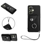 For OnePlus Nord CE 3 Lite Organ Card Bag Ring Holder PU Phone Case with Lanyard(Black)