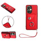 For OnePlus Nord CE 3 Lite Organ Card Bag Ring Holder PU Phone Case with Lanyard(Red)