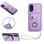 For OPPO A17 Global Organ Card Bag Ring Holder PU Phone Case with Lanyard(Purple)