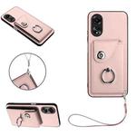 For OPPO A17 Global Organ Card Bag Ring Holder PU Phone Case with Lanyard(Pink)