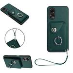 For OPPO A38 4G/A18 4G Global Organ Card Bag Ring Holder PU Phone Case with Lanyard(Green)
