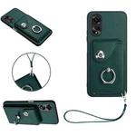 For OPPO A58 4G Global Organ Card Bag Ring Holder PU Phone Case with Lanyard(Green)