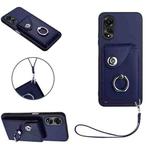 For OPPO A58/A58x/A78 5G/A1x/A2x Organ Card Bag Ring Holder PU Phone Case with Lanyard(Blue)