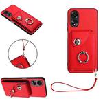 For OPPO A58/A58x/A78 5G/A1x/A2x Organ Card Bag Ring Holder PU Phone Case with Lanyard(Red)