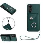 For OPPO A78 4G Global Organ Card Bag Ring Holder PU Phone Case with Lanyard(Green)