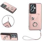 For OPPO A79 5G Global Organ Card Bag Ring Holder PU Phone Case with Lanyard(Pink)