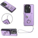 For OPPO Reno11 Pro Global Organ Card Bag Ring Holder PU Phone Case with Lanyard(Purple)