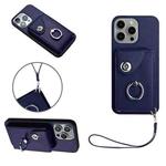 For iPhone 14 Pro Organ Card Bag Ring Holder PU Phone Case with Lanyard(Blue)