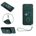 For iPhone SE 2022/SE 2020/6/7/8 Organ Card Bag Ring Holder PU Phone Case with Lanyard(Green)