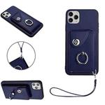 For iPhone 11 Pro Max Organ Card Bag Ring Holder PU Phone Case with Lanyard(Blue)