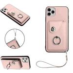 For iPhone 11 Pro Max Organ Card Bag Ring Holder PU Phone Case with Lanyard(Pink)