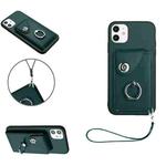 For iPhone 11 Organ Card Bag Ring Holder PU Phone Case with Lanyard(Green)