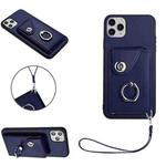 For iPhone 11 Pro Organ Card Bag Ring Holder PU Phone Case with Lanyard(Blue)