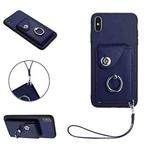 For iPhone XS / X Organ Card Bag Ring Holder PU Phone Case with Lanyard(Blue)