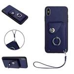 For iPhone XS Max Organ Card Bag Ring Holder PU Phone Case with Lanyard(Blue)