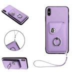 For iPhone XS Max Organ Card Bag Ring Holder PU Phone Case with Lanyard(Purple)