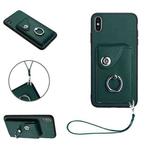 For iPhone XS Max Organ Card Bag Ring Holder PU Phone Case with Lanyard(Green)