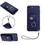 For iPhone 8 Plus / 7 Plus Organ Card Bag Ring Holder PU Phone Case with Lanyard(Blue)