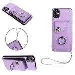 For Samsung Galaxy A05 4G Global Organ Card Bag Ring Holder PU Phone Case with Lanyard(Purple)