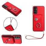 For Samsung Galaxy A25 5G Global Organ Card Bag Ring Holder PU Phone Case with Lanyard(Red)