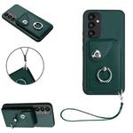 For Samsung Galaxy A54 5G Organ Card Bag Ring Holder PU Phone Case with Lanyard(Green)