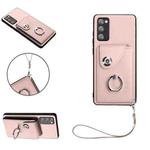 For Samsung Galaxy S20 FE Organ Card Bag Ring Holder PU Phone Case with Lanyard(Pink)