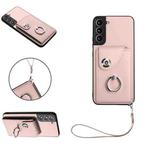 For Samsung Galaxy S22 5G Organ Card Bag Ring Holder PU Phone Case with Lanyard(Pink)