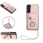 For Samsung Galaxy S22+ 5G Organ Card Bag Ring Holder PU Phone Case with Lanyard(Pink)