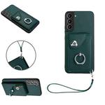 For Samsung Galaxy S22+ 5G Organ Card Bag Ring Holder PU Phone Case with Lanyard(Green)