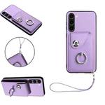 For Samsung Galaxy S23 5G Organ Card Bag Ring Holder PU Phone Case with Lanyard(Purple)