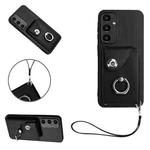 For Samsung Galaxy A35 Organ Card Bag Ring Holder PU Phone Case with Lanyard(Black)