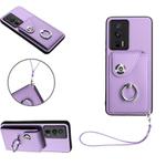 For Xiaomi Poco F5 Pro/Redmi K60/K60 Pro Organ Card Bag Ring Holder PU Phone Case with Lanyard(Purple)