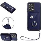 For Xiaomi Redmi Note 12 Pro+ 5G Global Organ Card Bag Ring Holder PU Phone Case with Lanyard(Blue)