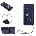 For Xiaomi Poco F5 5G/Redmi Note 12 Turbo Organ Card Bag Ring Holder PU Phone Case with Lanyard(Blue)