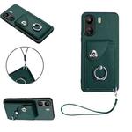 For Xiaomi Redmi 13C 4G / Poco C65 Organ Card Bag Ring Holder PU Phone Case with Lanyard(Green)