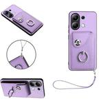 For Xiaomi Redmi Note 13 4G Global Organ Card Bag Ring Holder PU Phone Case with Lanyard(Purple)